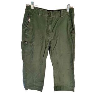 LL Bean Women's Cropped Pants Hiking Olive Capri Cargo Utility Size 10